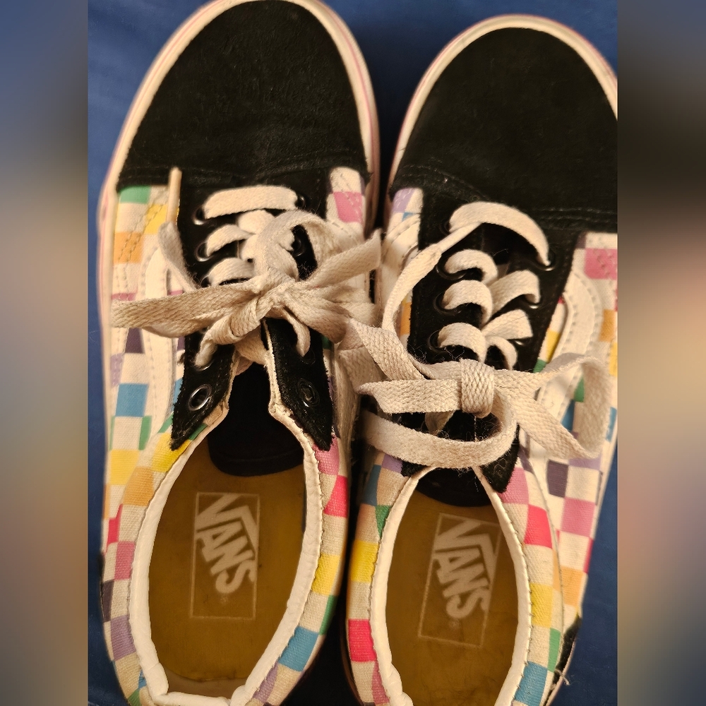 Vans Old Skool Kids Sneakers Rainbow Checkerboard | Size 2.5